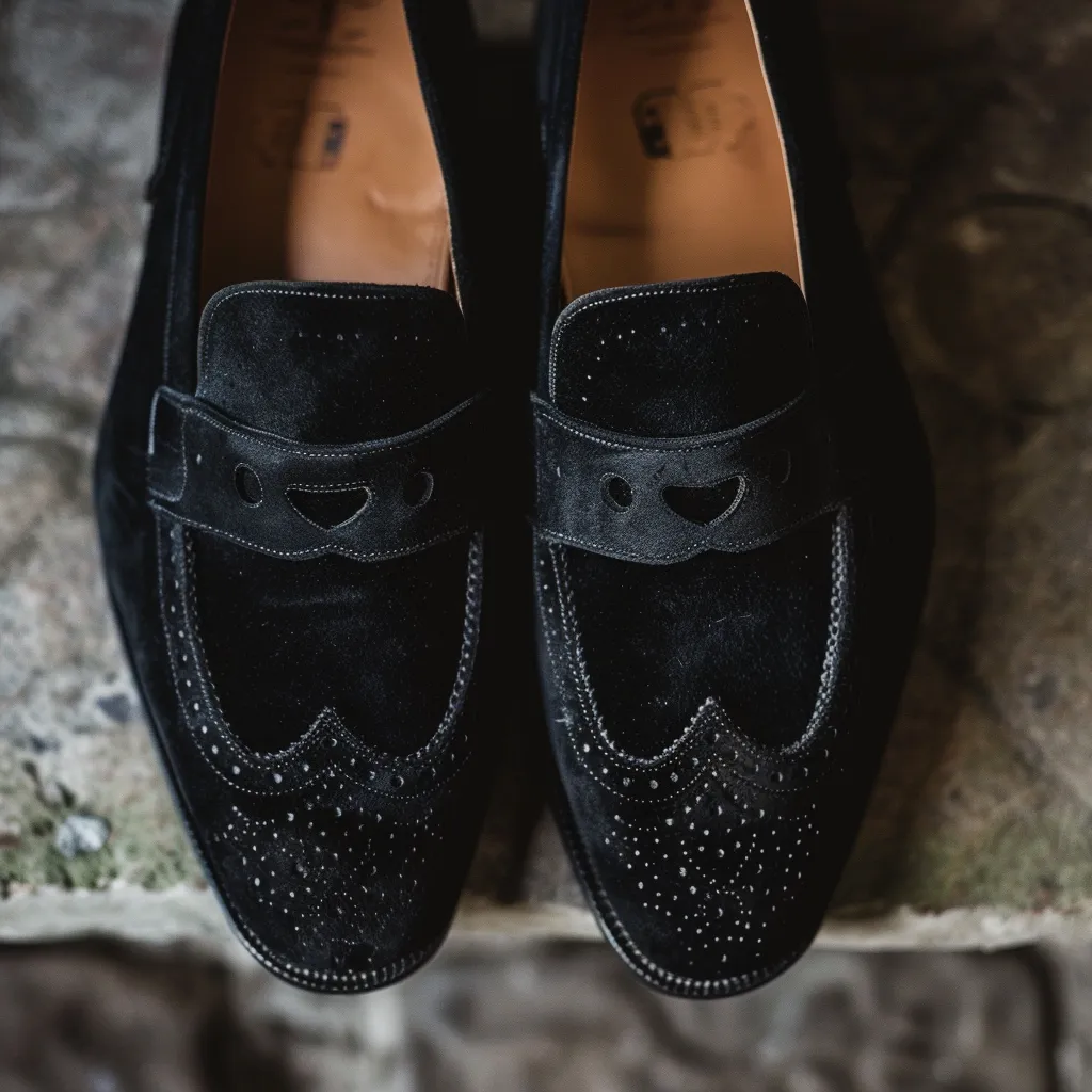 Black Suede Wingtip Loafers Shoe  - Summer 2024 Collection