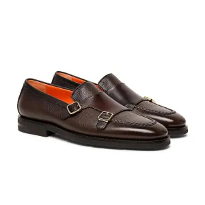 Brown Leather Tristan Monk Straps Loafers - AW24