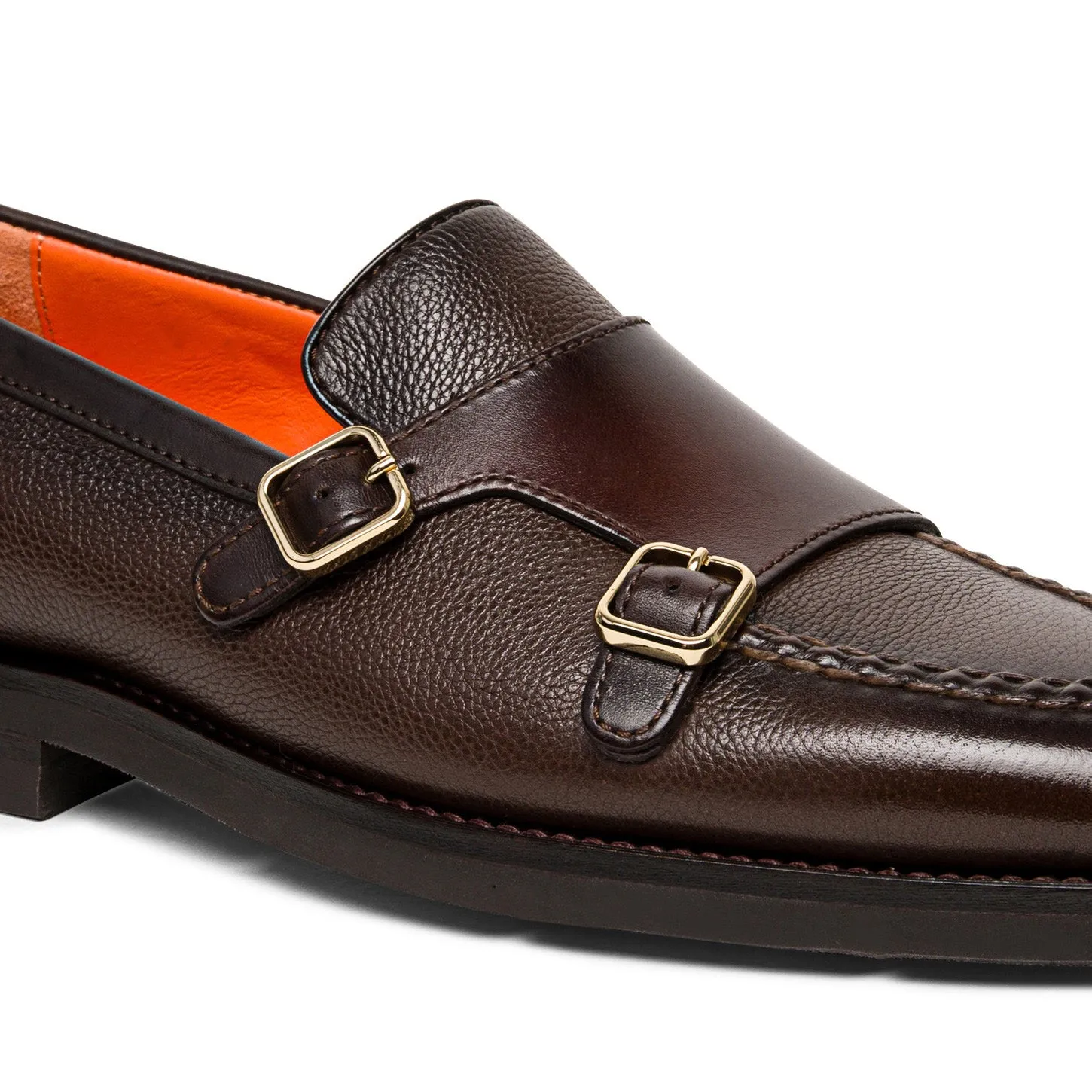 Brown Leather Tristan Monk Straps Loafers - AW24