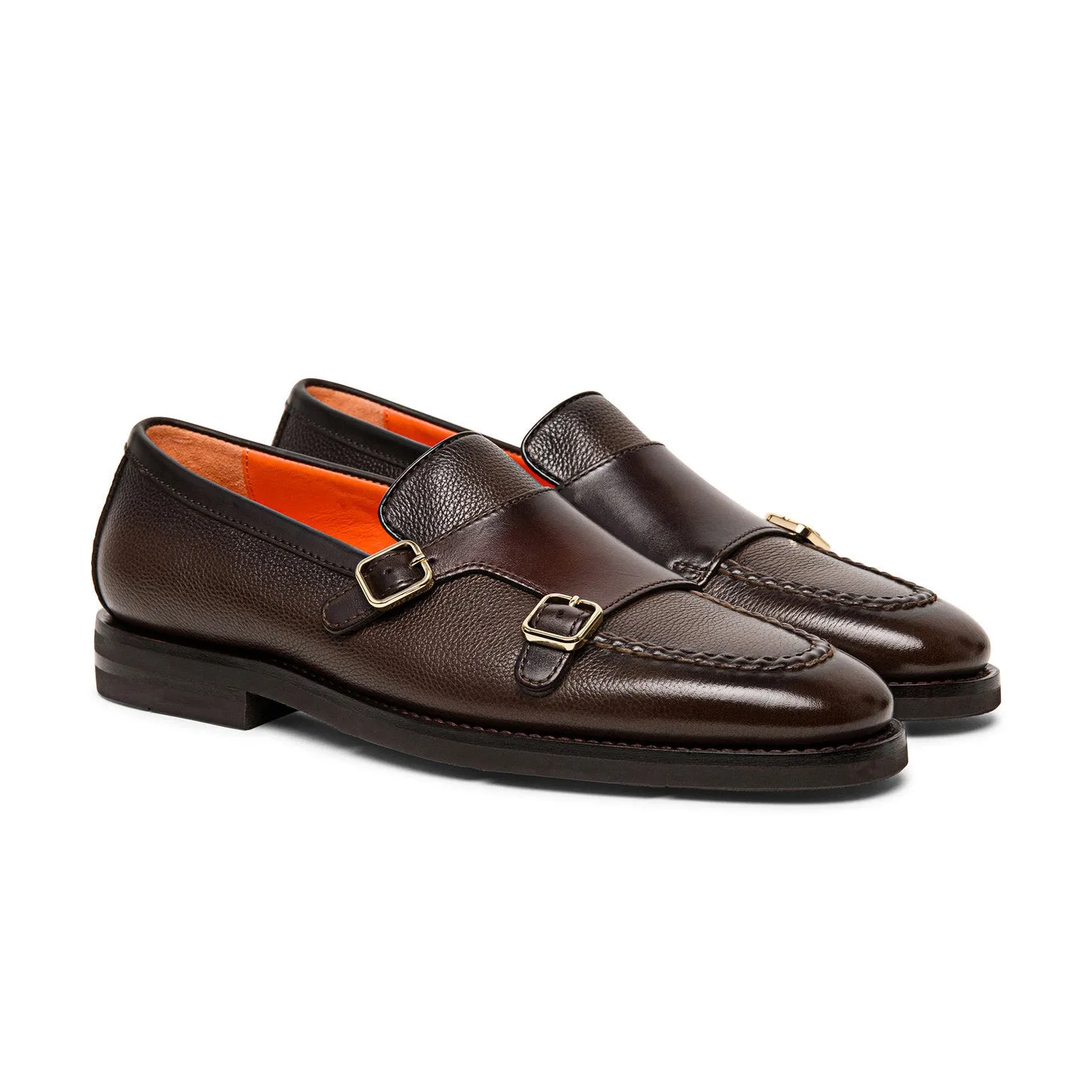 Brown Leather Tristan Monk Straps Loafers - AW24