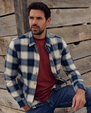 Broxton Organic Cotton Herringbone Check Shirt Navy