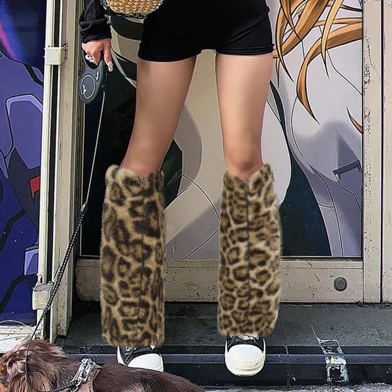 Carly Faux Fur Leopard Leg Warmers
