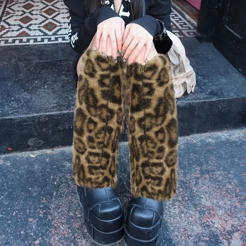 Carly Faux Fur Leopard Leg Warmers