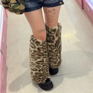 Carly Faux Fur Leopard Leg Warmers