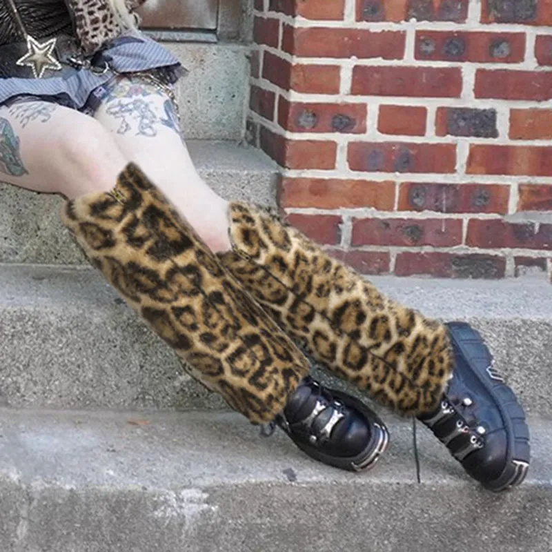 Carly Faux Fur Leopard Leg Warmers