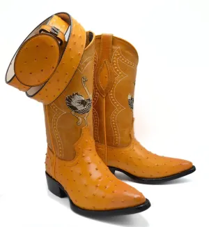 Combo JB901 Buttercup Combo Men's Western Boots: J Toe Cowboy boots in Genuine Leather Ostrich Print  001 Butter  Belt