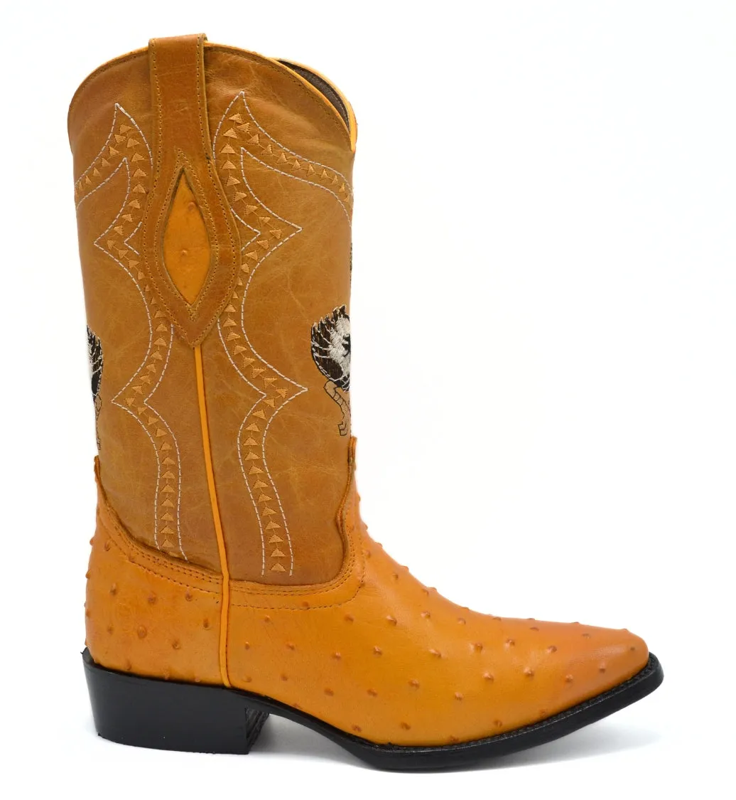 Combo JB901 Buttercup Combo Men's Western Boots: J Toe Cowboy boots in Genuine Leather Ostrich Print  001 Butter  Belt