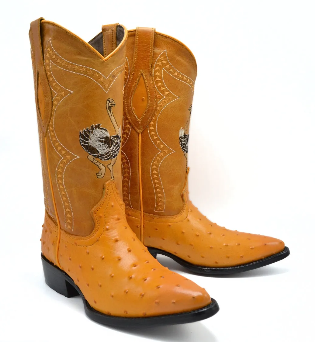 Combo JB901 Buttercup Combo Men's Western Boots: J Toe Cowboy boots in Genuine Leather Ostrich Print  001 Butter  Belt