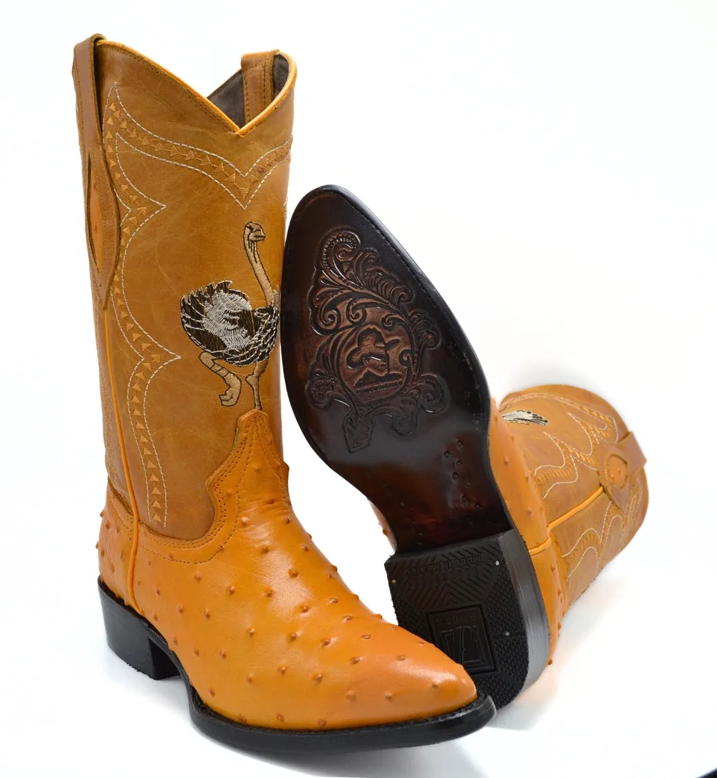 Combo JB901 Buttercup Combo Men's Western Boots: J Toe Cowboy boots in Genuine Leather Ostrich Print  001 Butter  Belt