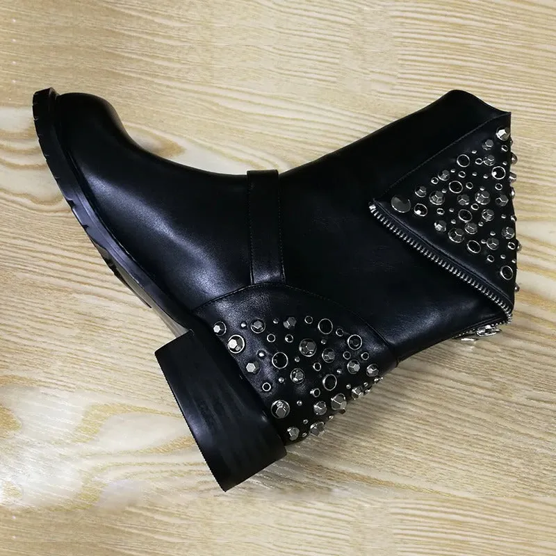 Fashion Women's Genuine Leather Ankle Boots / Black Warm Short Shoes for Lady