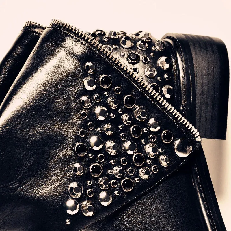 Fashion Women's Genuine Leather Ankle Boots / Black Warm Short Shoes for Lady