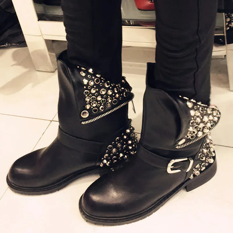 Fashion Women's Genuine Leather Ankle Boots / Black Warm Short Shoes for Lady