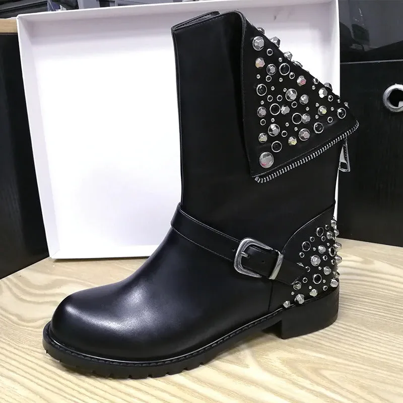 Fashion Women's Genuine Leather Ankle Boots / Black Warm Short Shoes for Lady