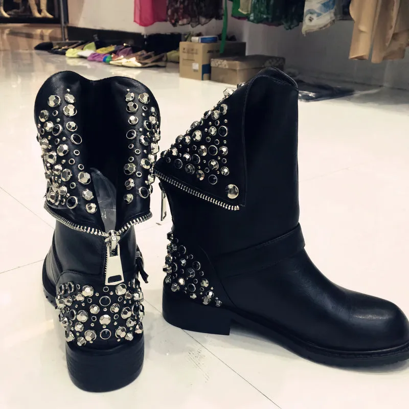 Fashion Women's Genuine Leather Ankle Boots / Black Warm Short Shoes for Lady