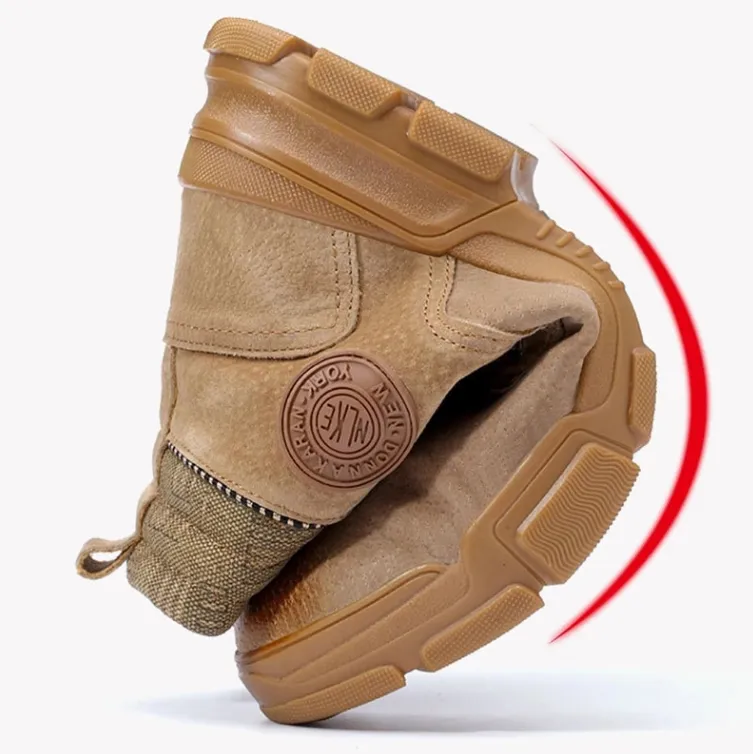 Genuine Leather Work Boots For Men Safety Steel Toe Anti-Smashing Work Boots Warm & Comfy