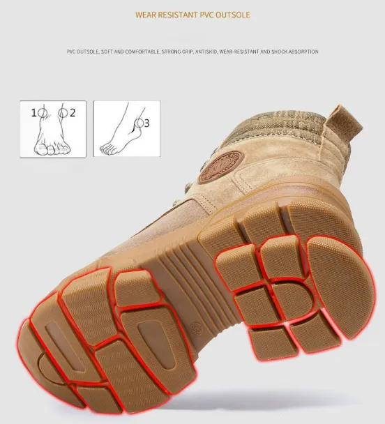 Genuine Leather Work Boots For Men Safety Steel Toe Anti-Smashing Work Boots Warm & Comfy
