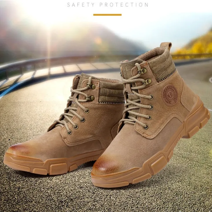 Genuine Leather Work Boots For Men Safety Steel Toe Anti-Smashing Work Boots Warm & Comfy