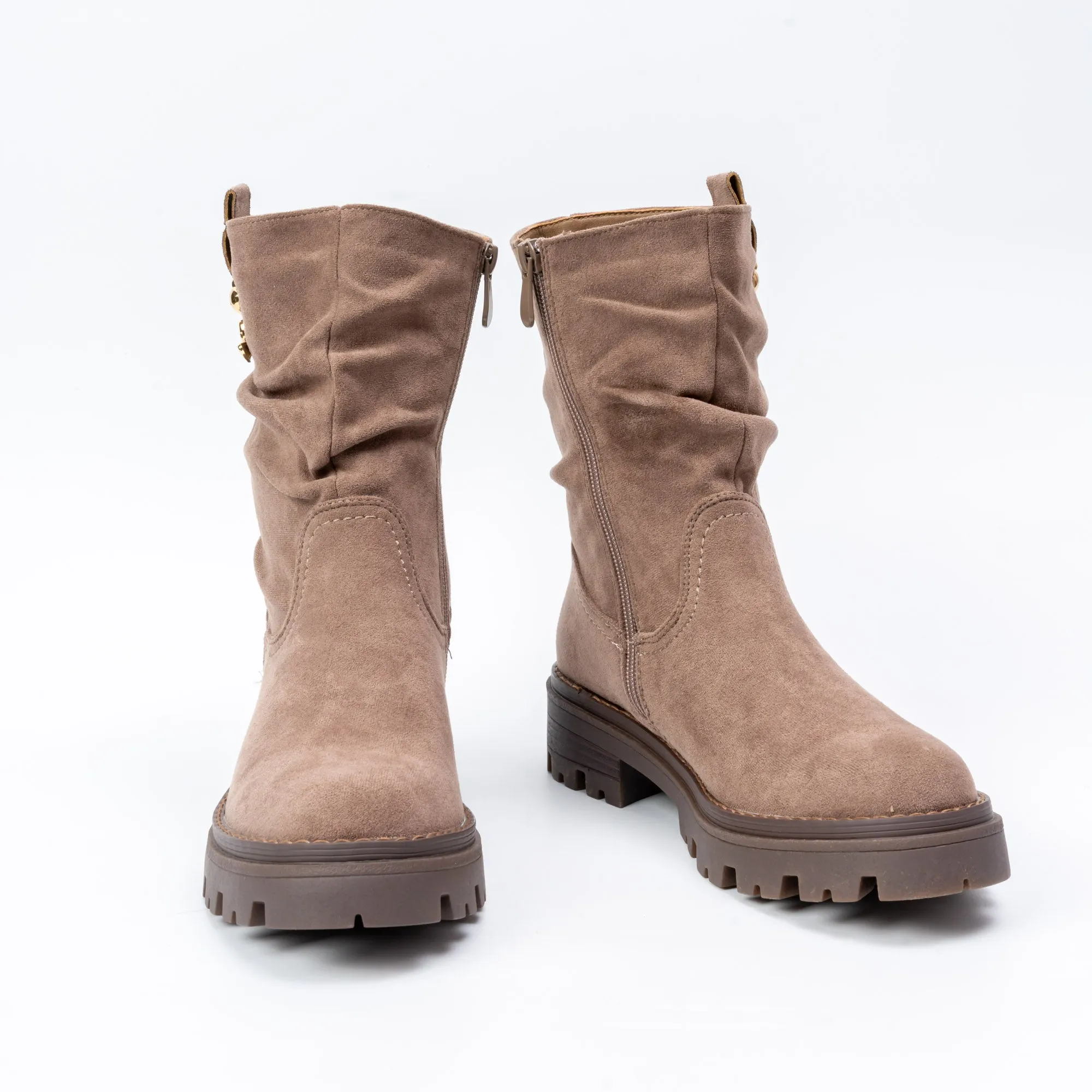 Gold Bear Charm - Khaki Suede Boots