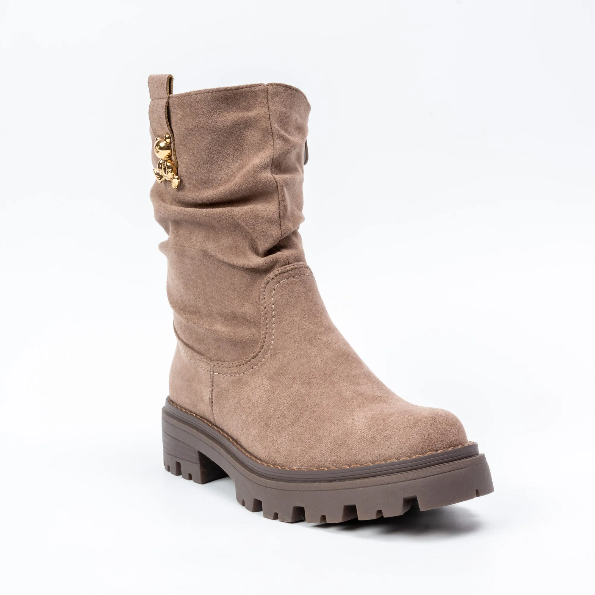 Gold Bear Charm - Khaki Suede Boots