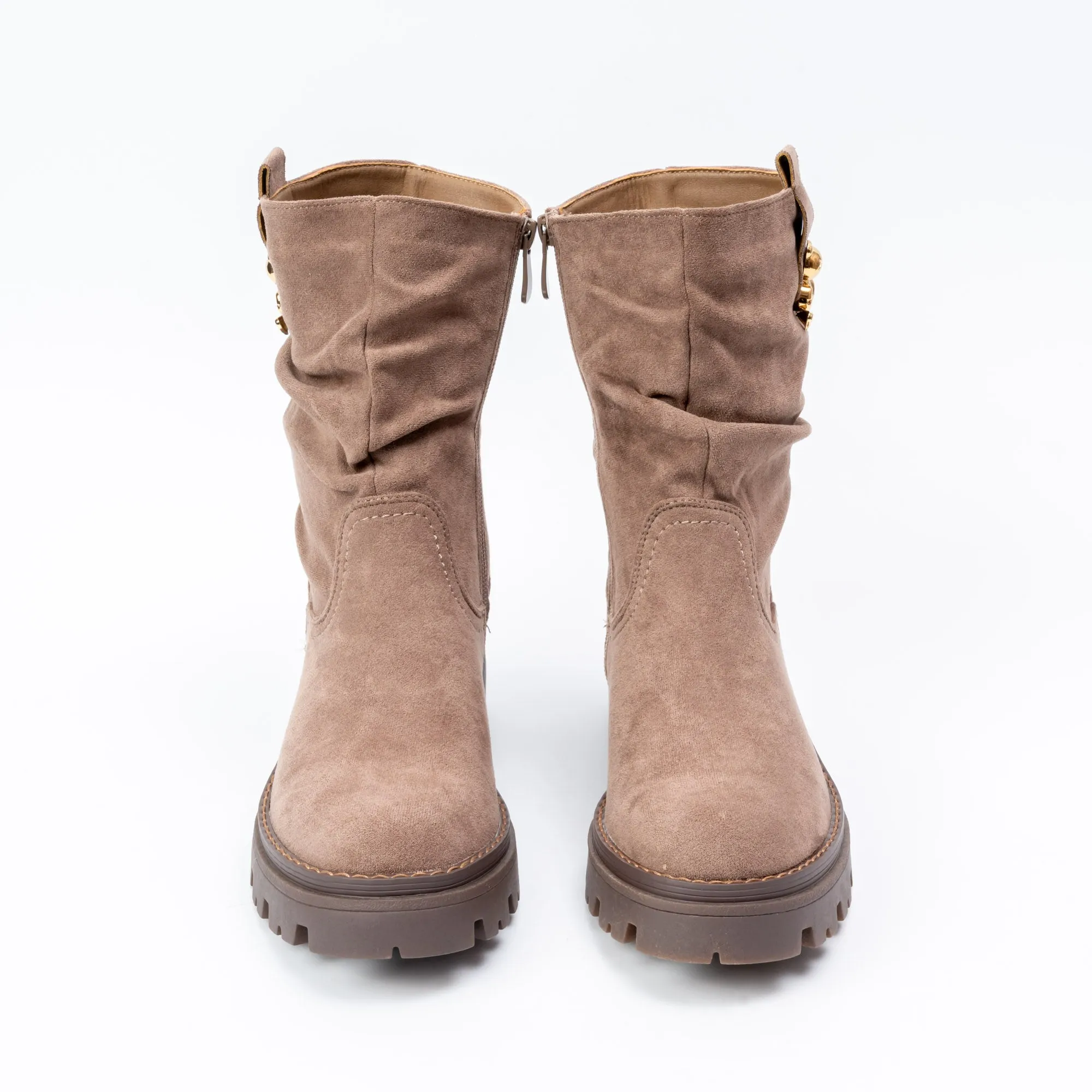 Gold Bear Charm - Khaki Suede Boots