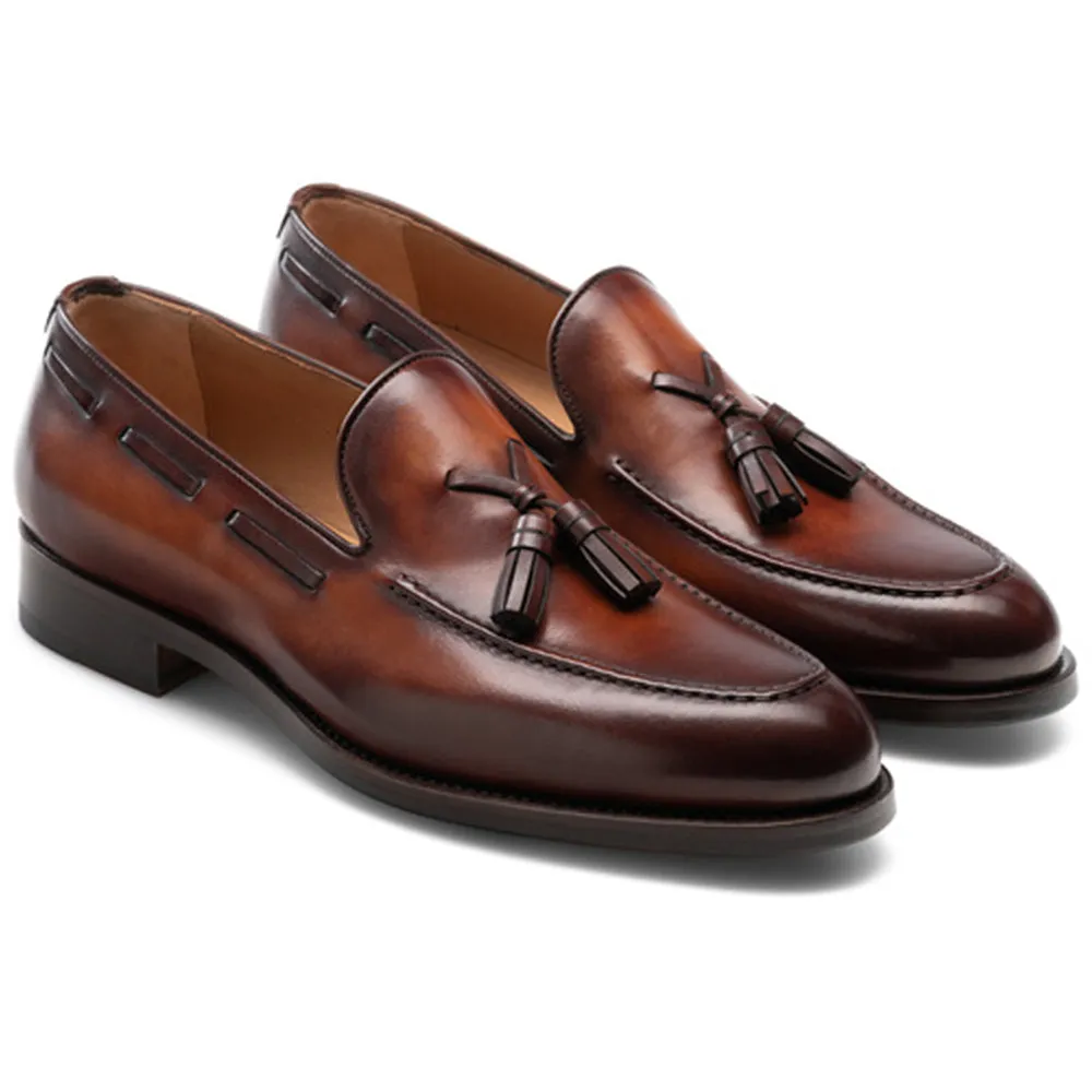 Height Increasing Brown Leather Barbican Tassel Loafers