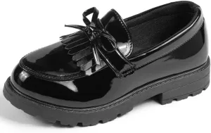 KIDSUN Toddler Boys Girls Dress Shoes Comfort Lace-Up Oxford School Uniform Shoes Loafer Flats (Toddler/Little Kid) E-Black