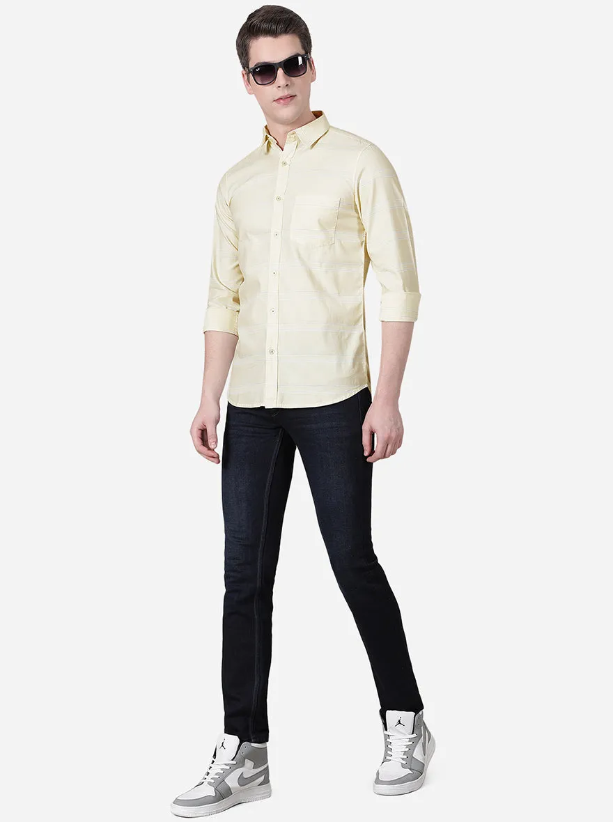 Mellow Yellow Striped Slim Fit Semi Casual Shirt | JadeBlue