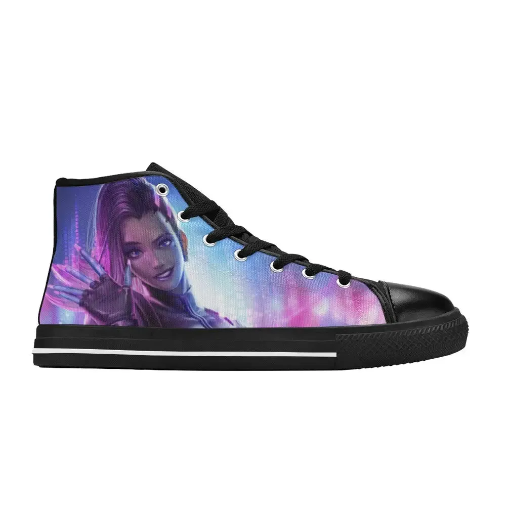 Overwatch Shoes , Overwatch Sombra Shoes High Top Sneakers for Kids and Adults
