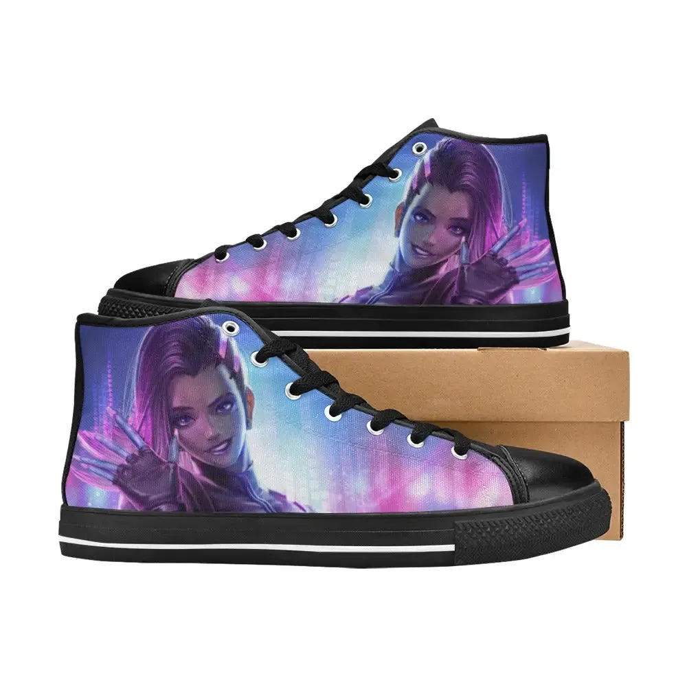 Overwatch Shoes , Overwatch Sombra Shoes High Top Sneakers for Kids and Adults