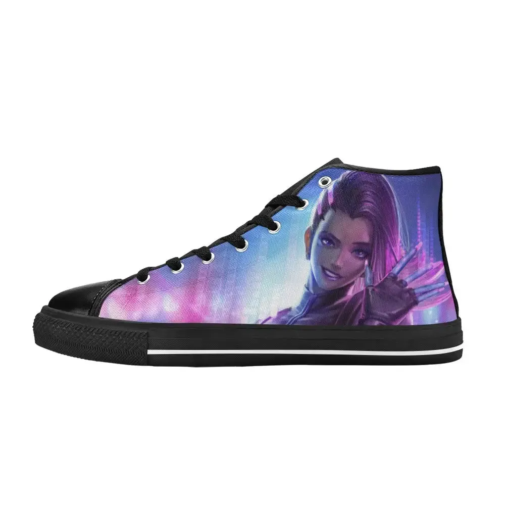 Overwatch Shoes , Overwatch Sombra Shoes High Top Sneakers for Kids and Adults