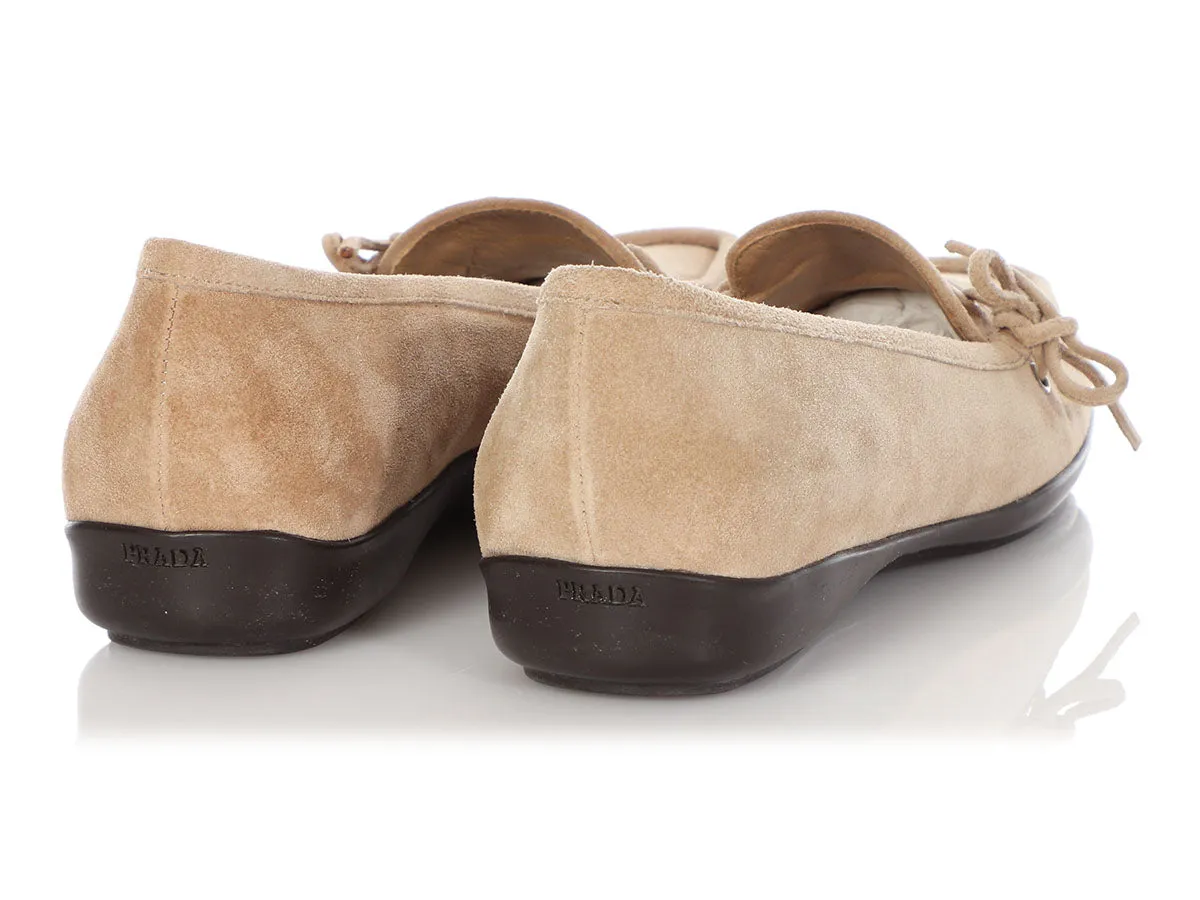 Prada Beige Suede Moccasin Loafers