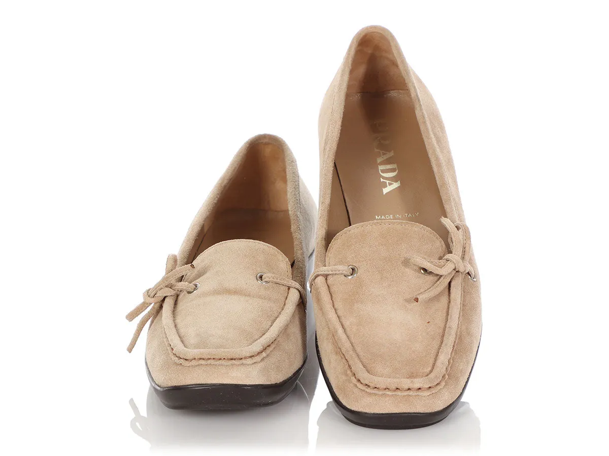 Prada Beige Suede Moccasin Loafers