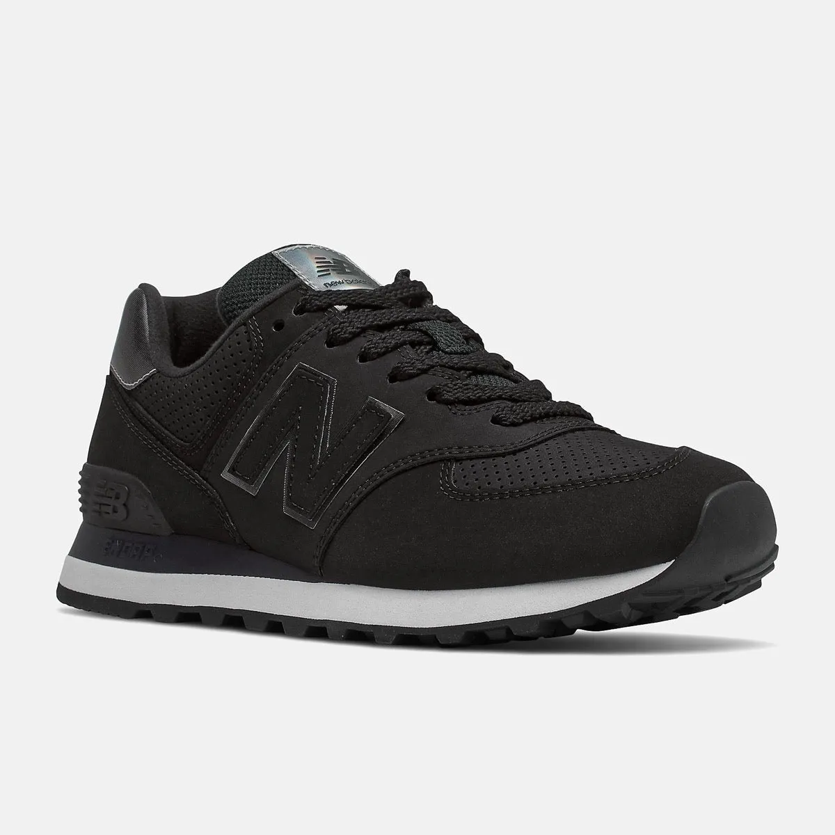 Scarpe Donna NEW BALANCE Sneakers 574 in Pelle Traforata colore Nero