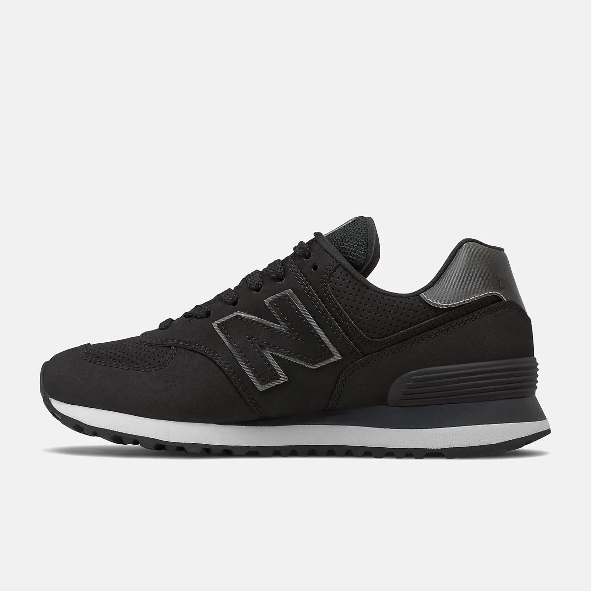 Scarpe Donna NEW BALANCE Sneakers 574 in Pelle Traforata colore Nero