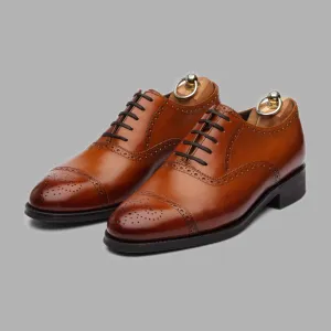 Semi Brogue Oxford in Cuoio Brown Leather