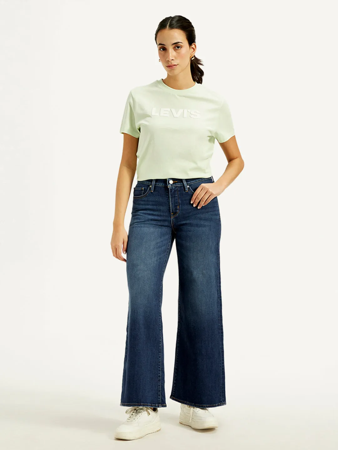 Women's 318 Navy Blue Wideleg Fit Mid Rise Jeans