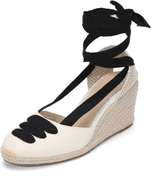 Womens Platform Wedges Espadrilles, 3" Wedge, Soft Ankle-Tie Strap, Closed Toe, Classic Summer Sandals