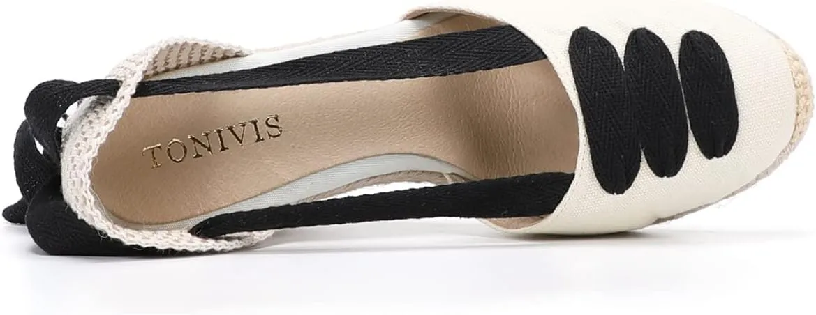 Womens Platform Wedges Espadrilles, 3" Wedge, Soft Ankle-Tie Strap, Closed Toe, Classic Summer Sandals