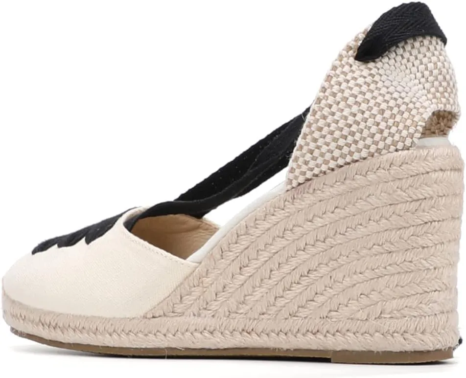 Womens Platform Wedges Espadrilles, 3" Wedge, Soft Ankle-Tie Strap, Closed Toe, Classic Summer Sandals